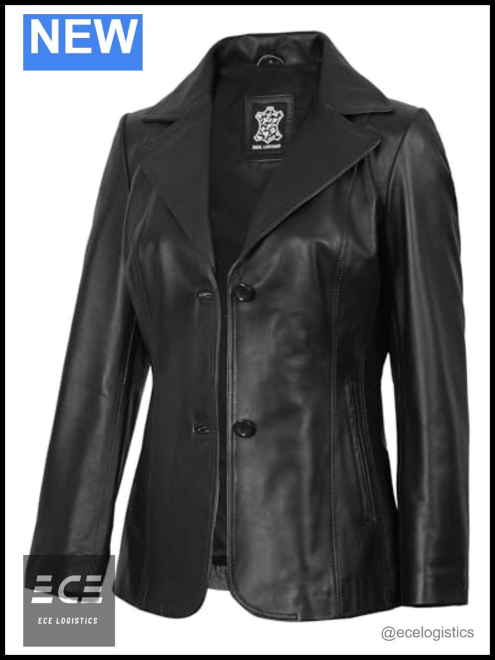 Leather Blazer Real Lambskin Notch Lapel Button Front Womens